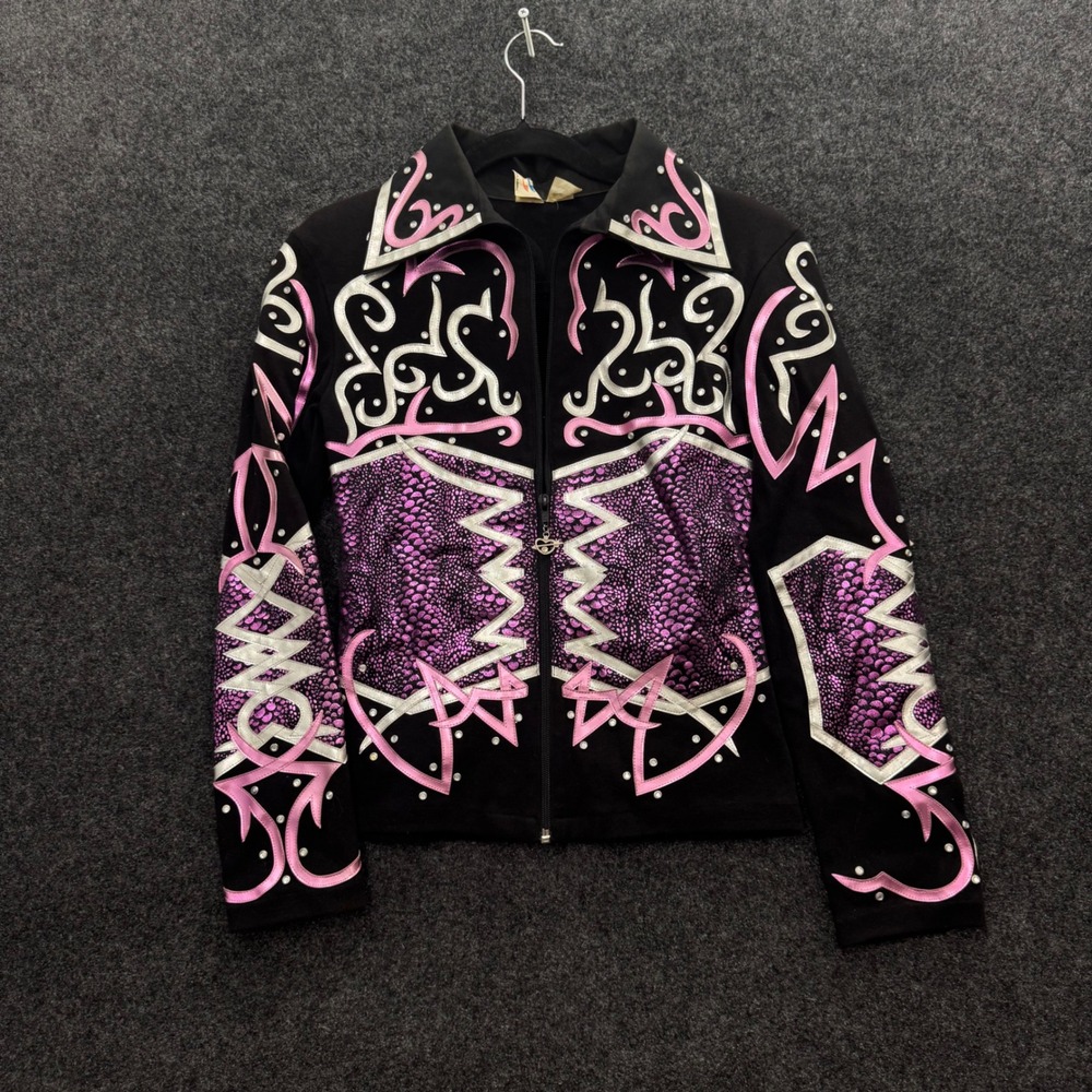 Vintage G Apparel Western Show Shirt Jacket Pink Purple Snakeskin Rhinestone XS